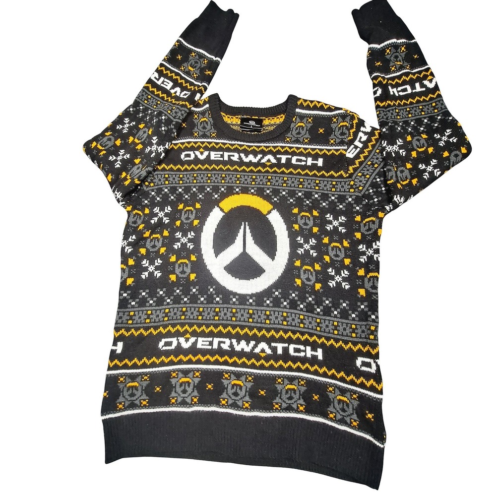 Blizzard Overwatch Ugly Holiday Sweater ThinkGeek Black Orange Men L 154710
